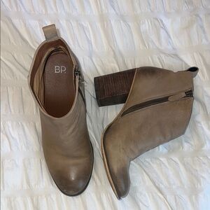 BP Tan Ankle Booties with Stacked Heel